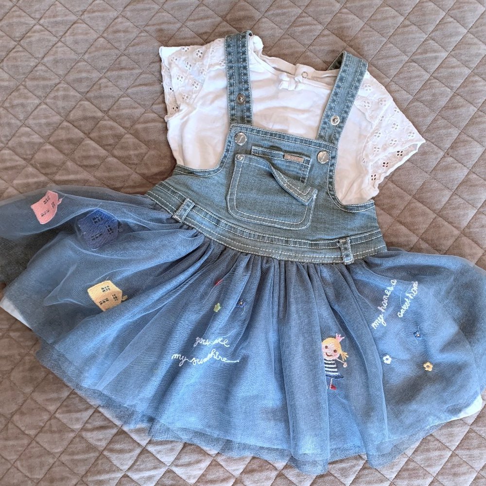 Hand embroidered Tutu Overall Dress with Shirt